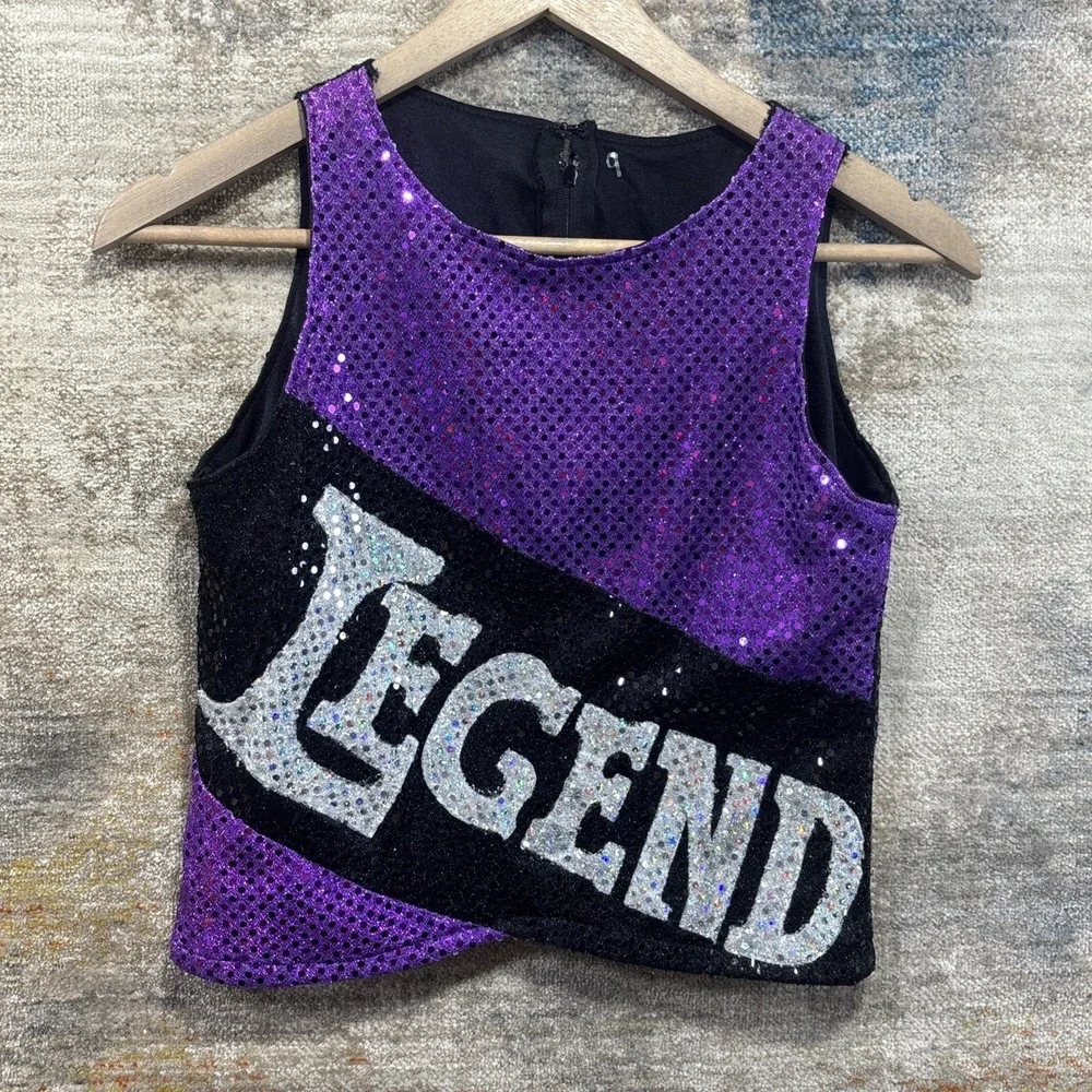 Dodge City Legends Cheer Uniform Girls Size 9 Purple Sequin Halloween Costume